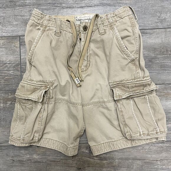 Abercrombie & Fitch Mens Cargo Shorts 31 Beige Mid Rise Flat Front Cotton Pocket - Picture 3 of 16